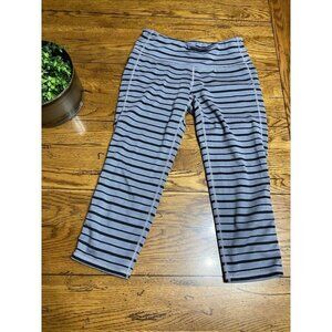 Athleta Black and Gray Striped Crop Leggings Women's Size Small